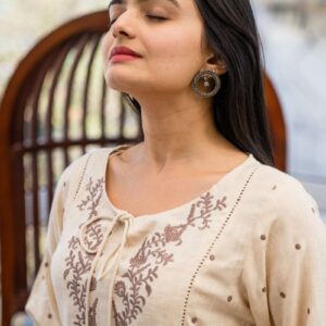 Embroidered Women Beige Top