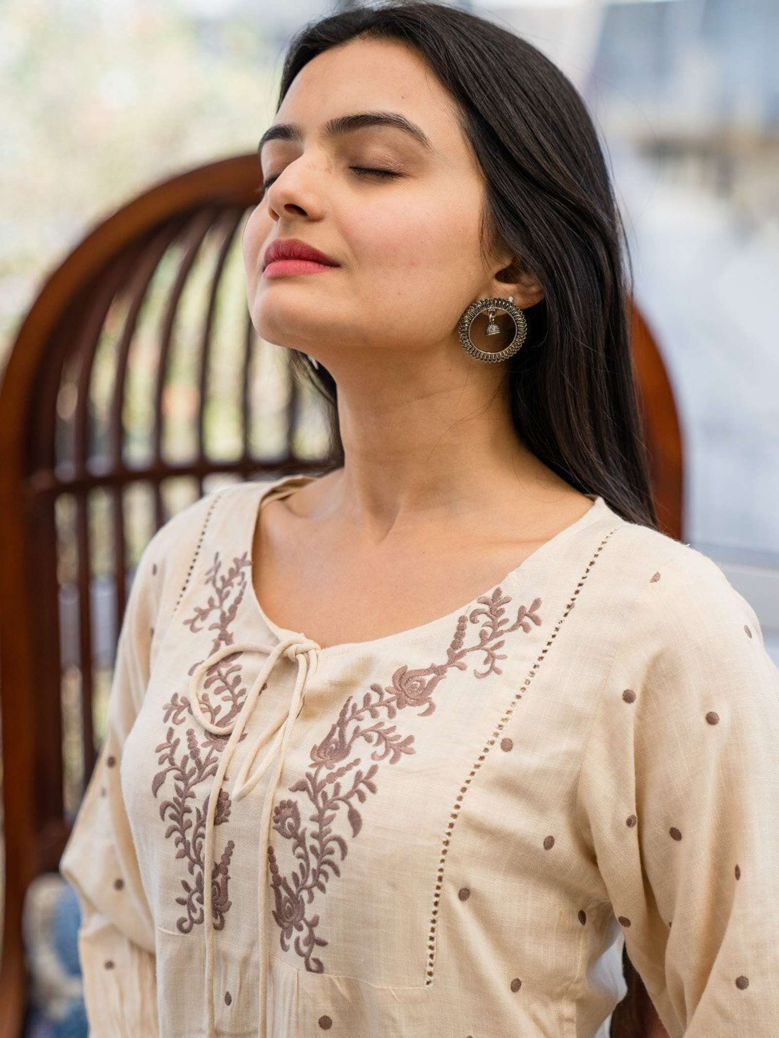 Embroidered Women Beige Top