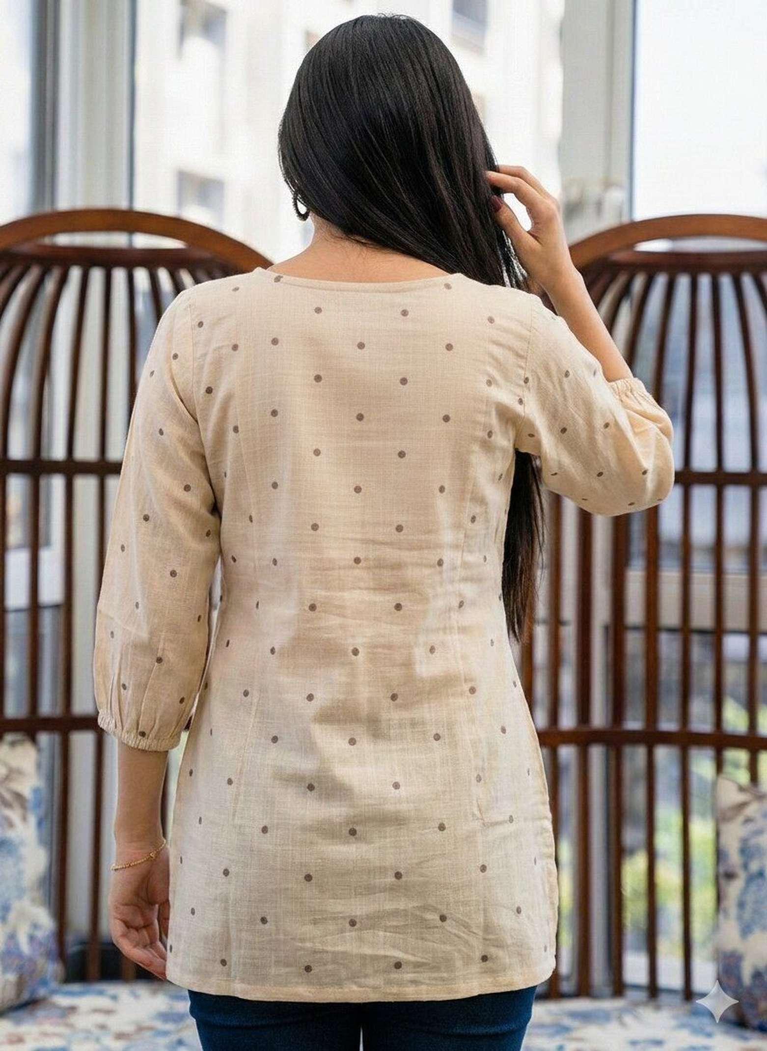 Embroidered Women Beige Top - Image 6